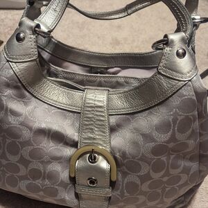 Large silver coach bag shoulder bag